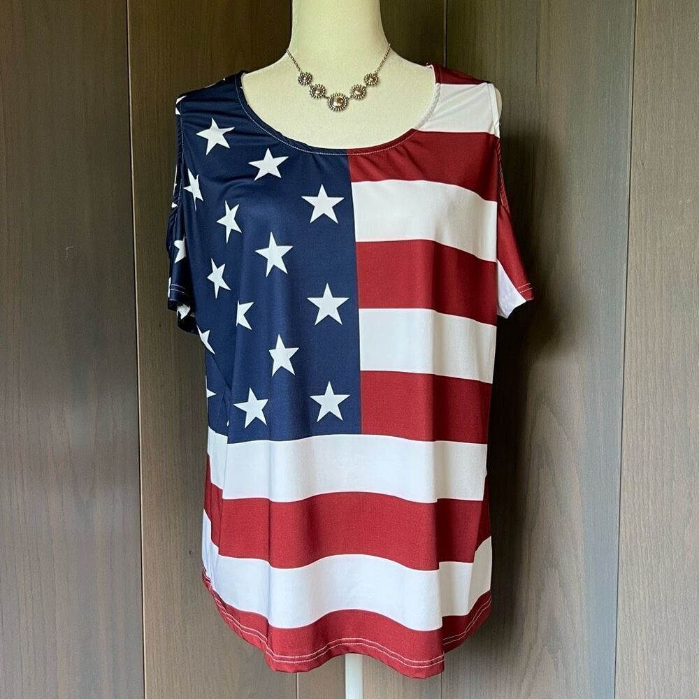 Patriotic Flag Cold-Shoulder Top 1X / XXL *NEW*